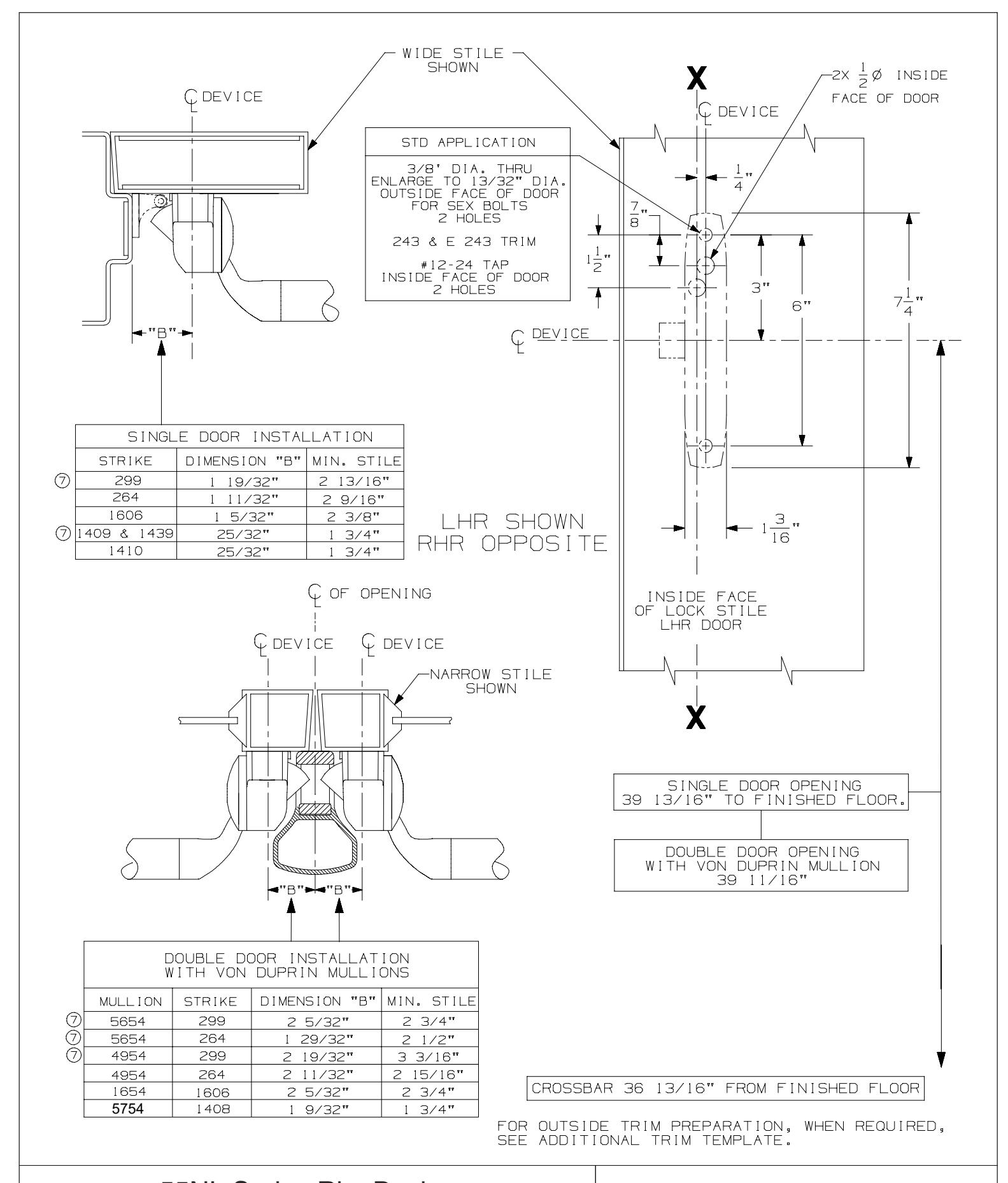 Von Duprin 55NL Series Rim Device For Metal Doors Template diagram on page 1