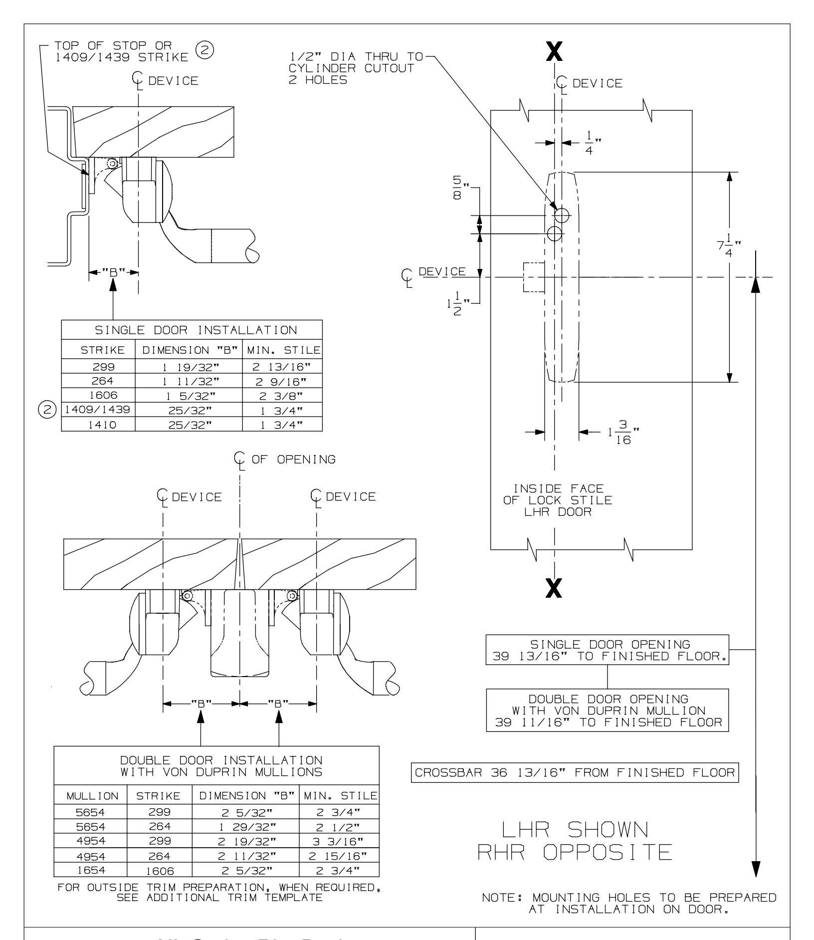 Von Duprin 55NL Series Rim Device For Wood Door Template diagram on page 1