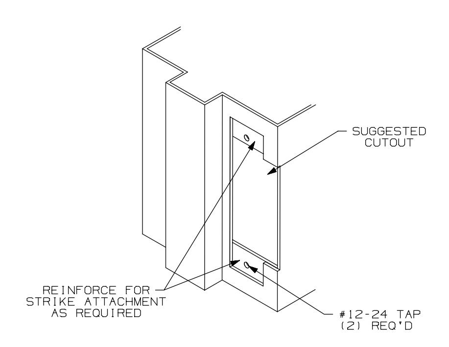 Von Duprin 575 Strike For 98 and 99 Series Exit Device Metal Door Template diagram on page 1