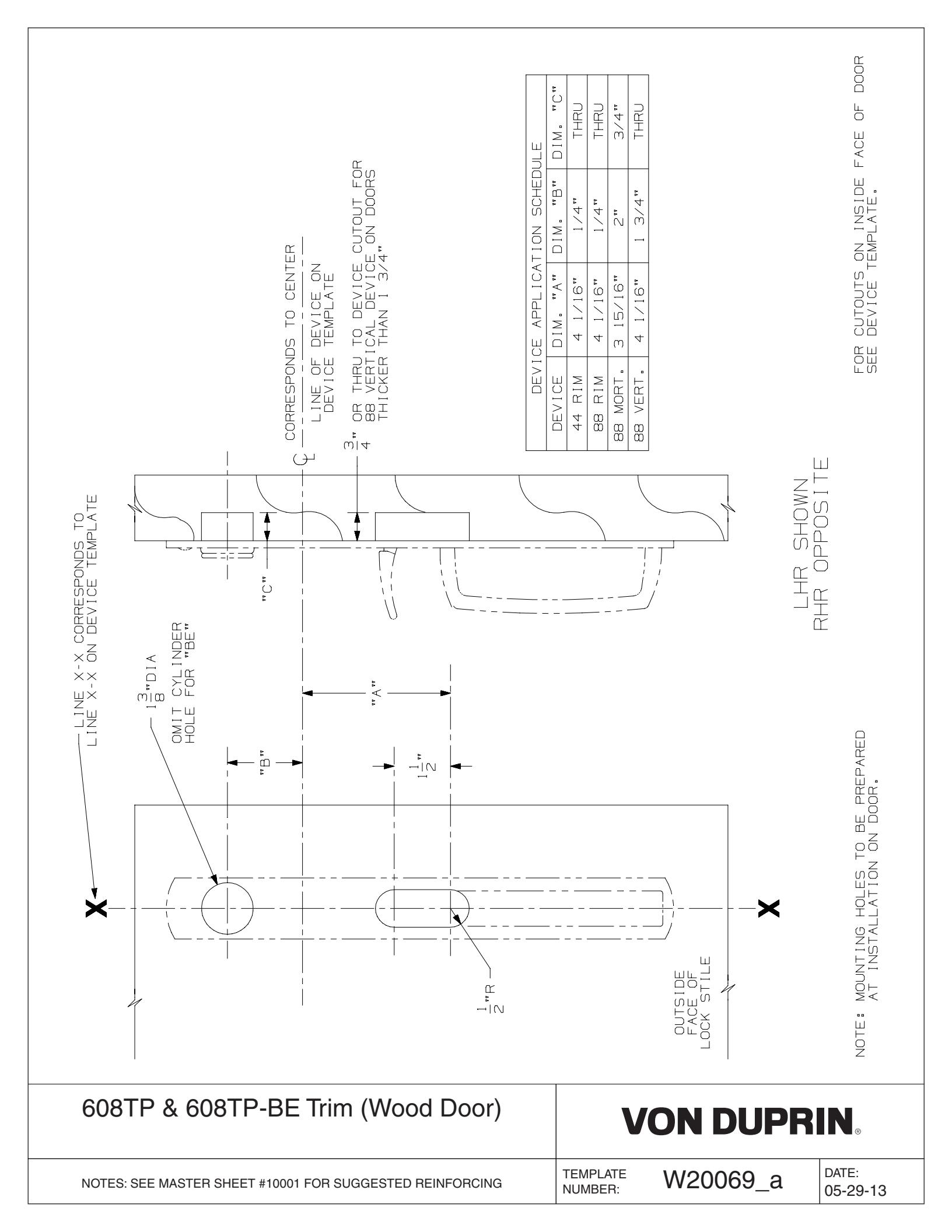 Von Duprin 608TP, 608TP-BE Trim Used With 88TP, 88TP-F, 88TP-BE, 88TP-BE-F, 8827TP, 8827TP-F, 8827TPBE, 8827TP-BE-F, 8875TP, 