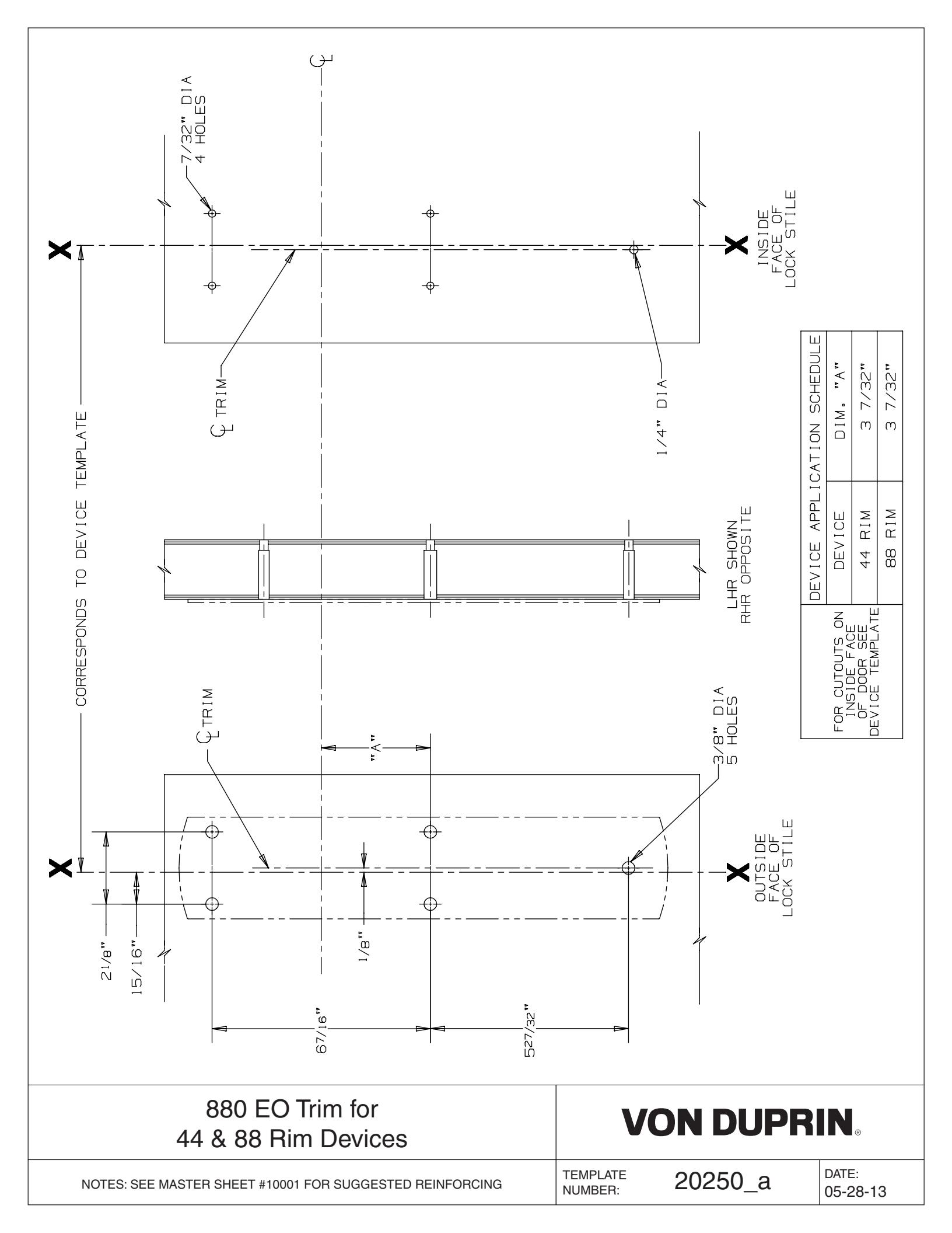 Von Duprin 880EO-R Trim Used with 88EO For Metal Applications Template diagram on page 1