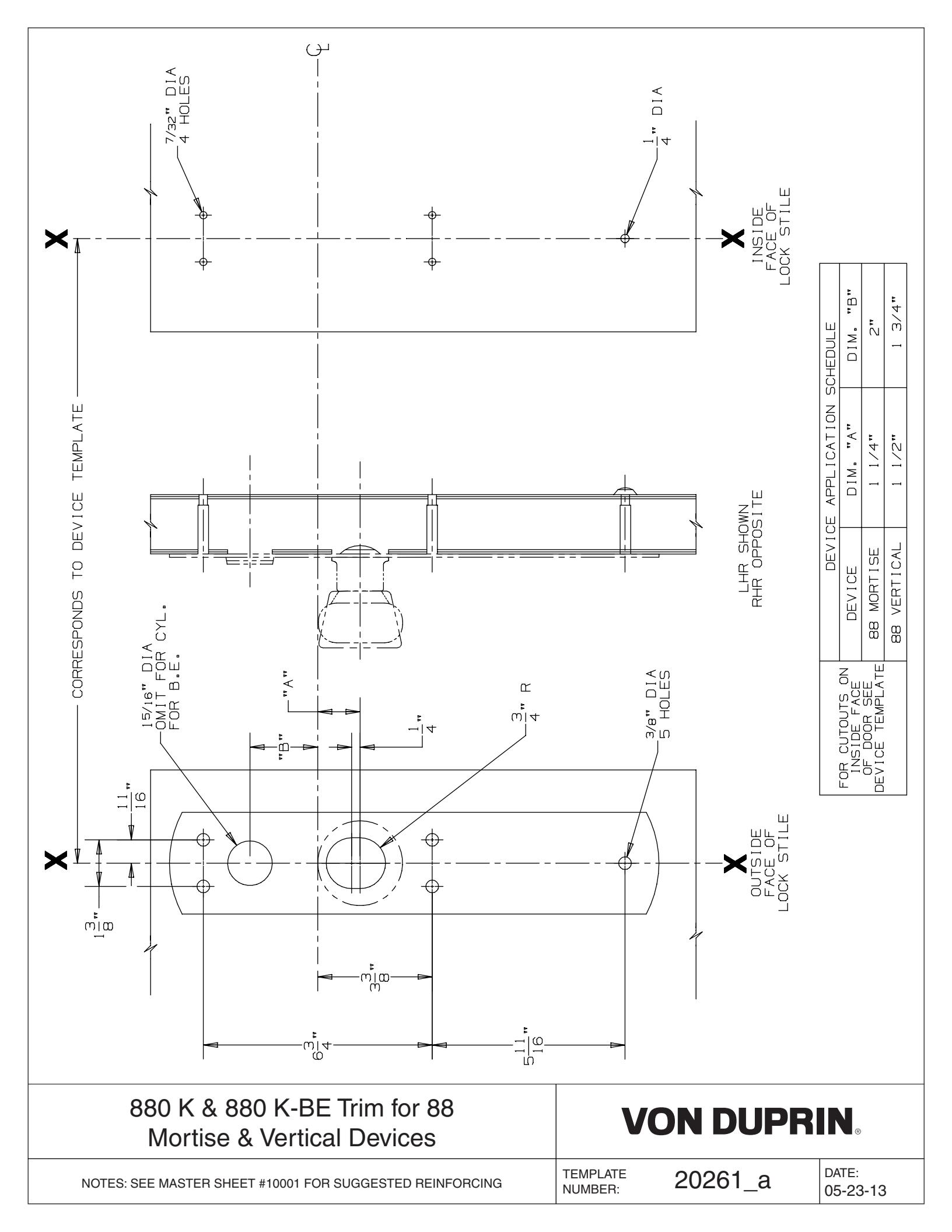 Von Duprin 880K-M & V, 880K-M & V-BE Trim Used with 8827K, 8827K-F, 8827K-NL, 8875K, 8875K-F, E8875K, E8875K-F For Metal Appl