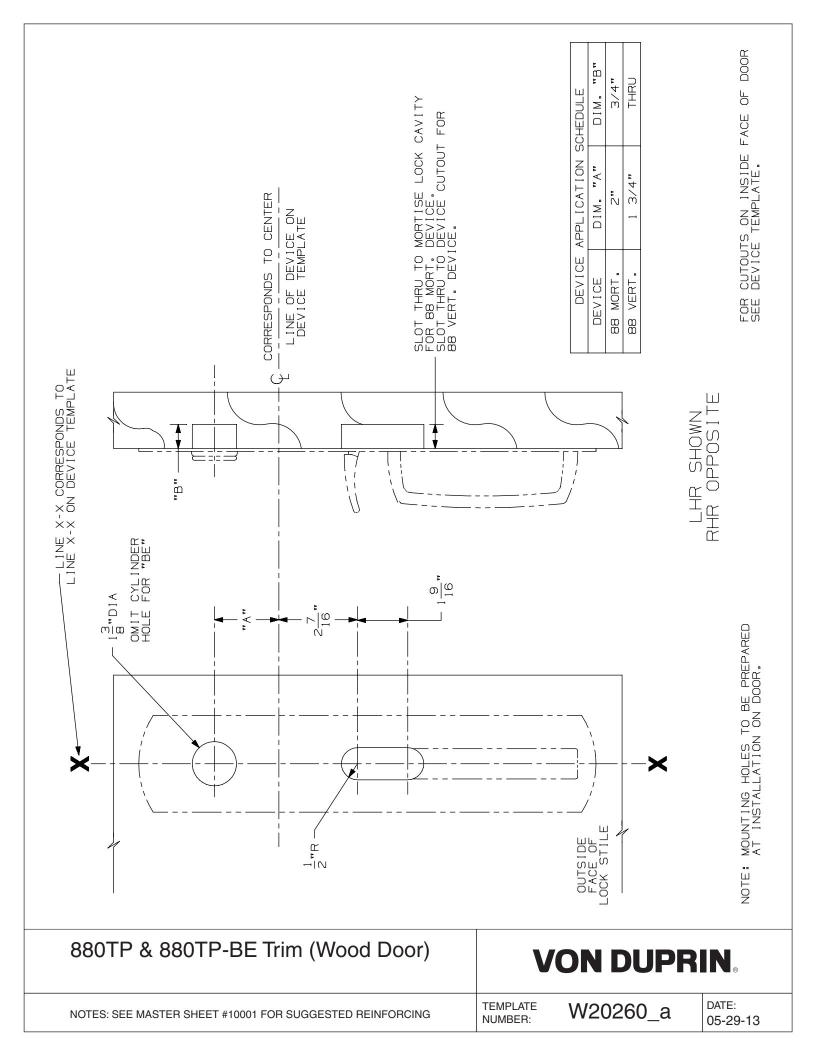 Von Duprin 880TP-M & V, 880TP-M & V-BE Trim Used With 8827TP, 8827TP-F, 8827TPBE, 8827TP-BE-F, 8827TP-NL, 8875TP, 8875TP-F, E