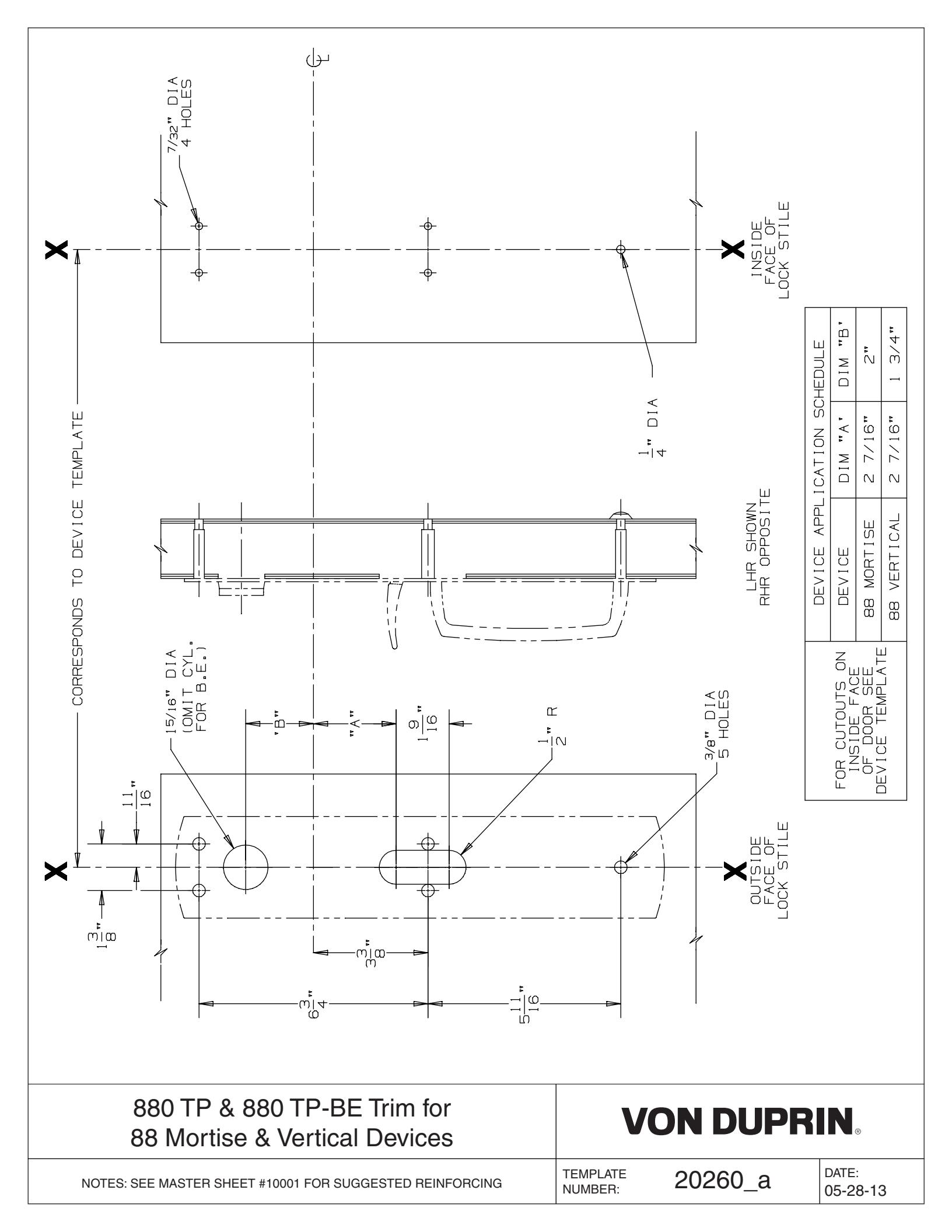 Von Duprin 880TP-M & V, 880TP-M & V-BE Trim Used with 8827TP, 8827TP-F, 8827TP-NL, 8875TP, 8875TP-F, E8875TP, E8875TP-F For M