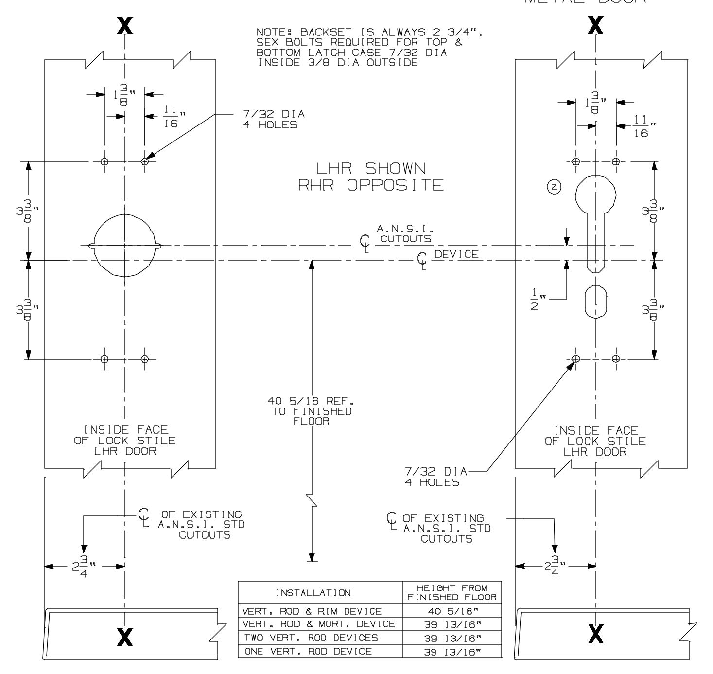 Von Duprin 8827EO & 8827DT Vertical Rod Devices with 880 Trim for Stock Hollow Metal Applications Template diagram on page 1