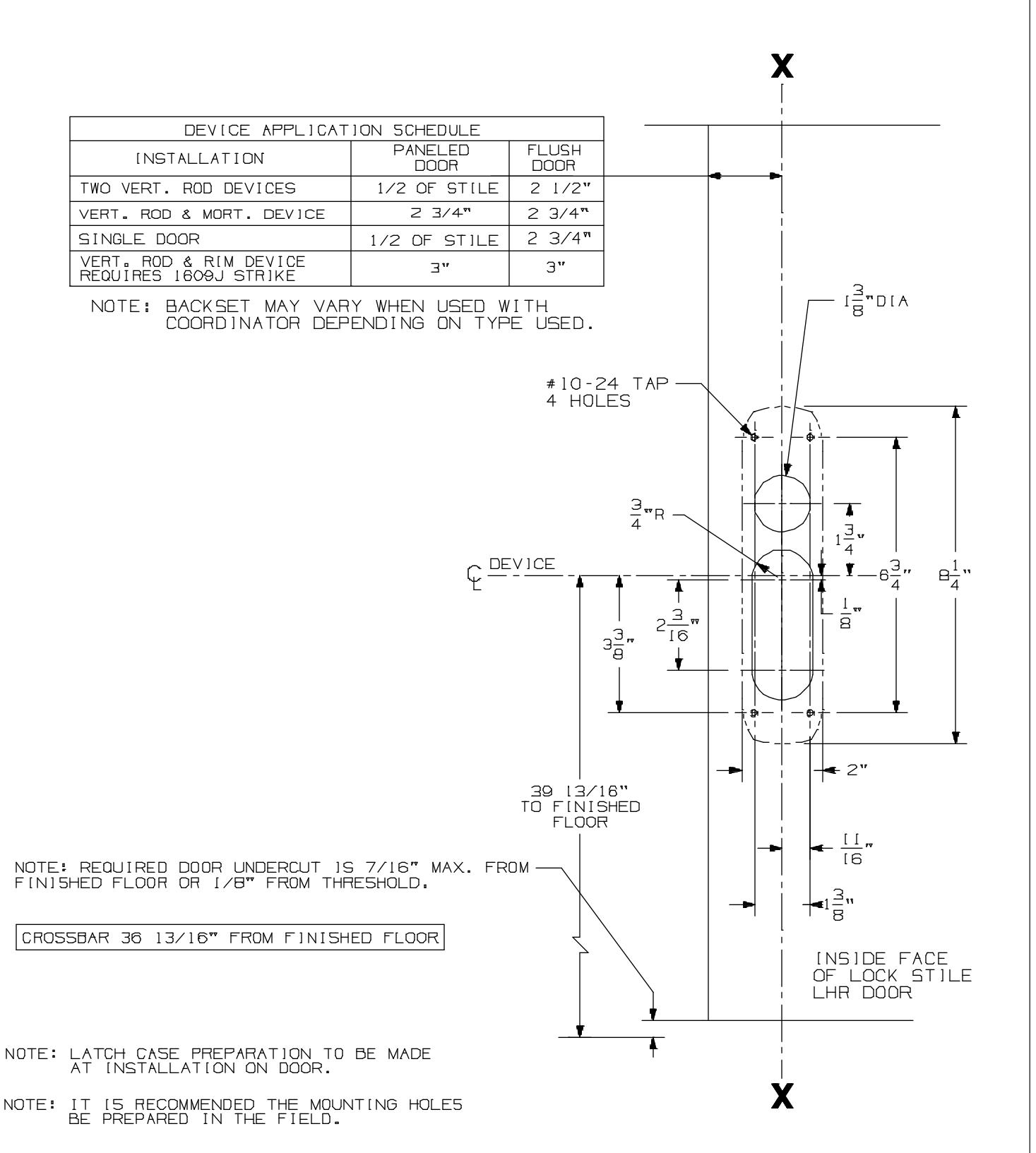 Von Duprin 8827TP & 8827TP-NL Series Vertical Rod Device For Metal Applications Template diagram on page 1