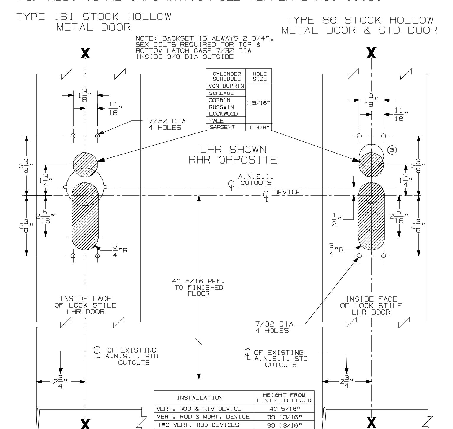 Von Duprin 8827TP Vertical Rod Device with 880 Trim for Stock Hollow Metal Applications Template diagram on page 1