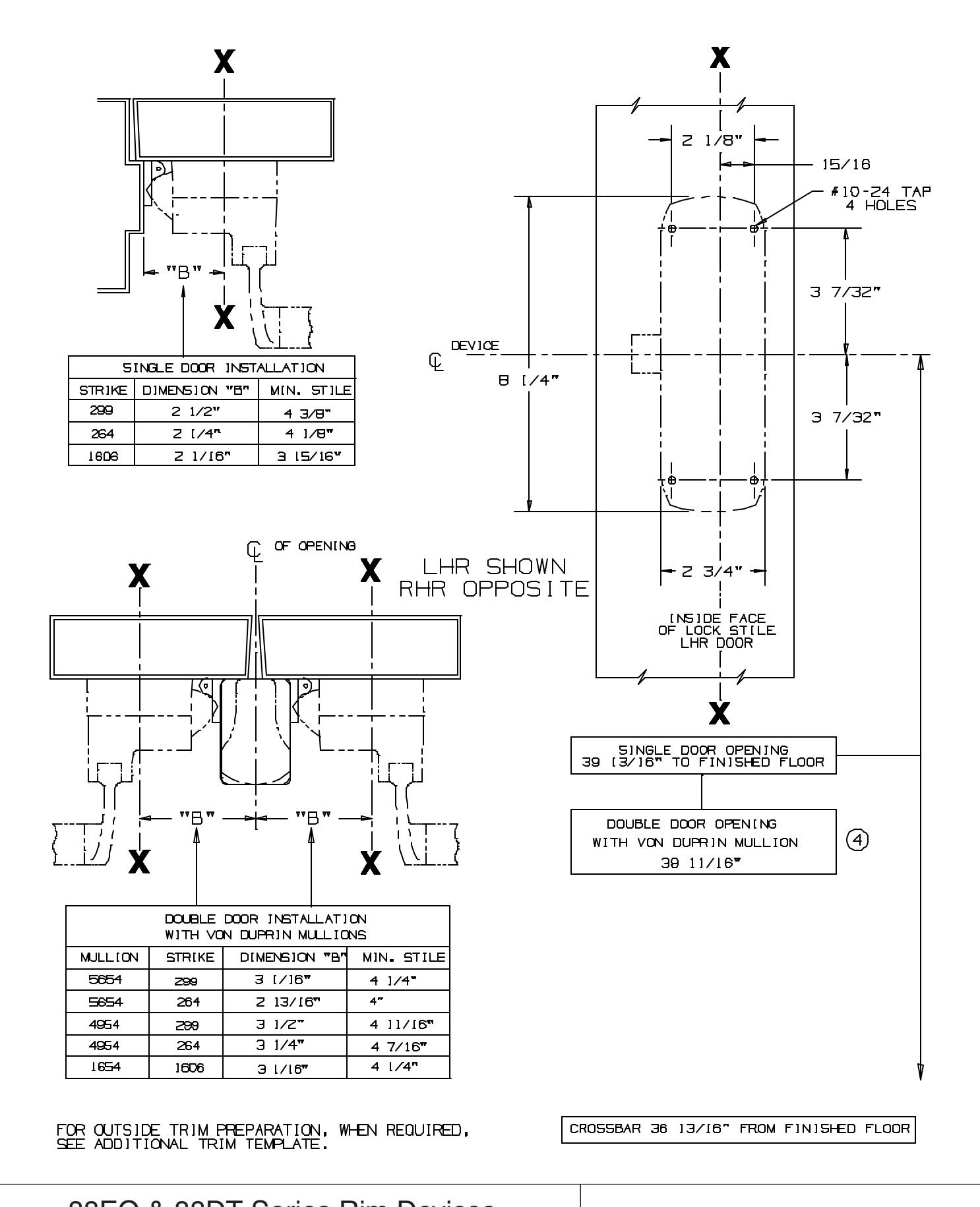 Von Duprin 88EO & 88DT Series Rim Devices For Metal Applications Template diagram on page 1