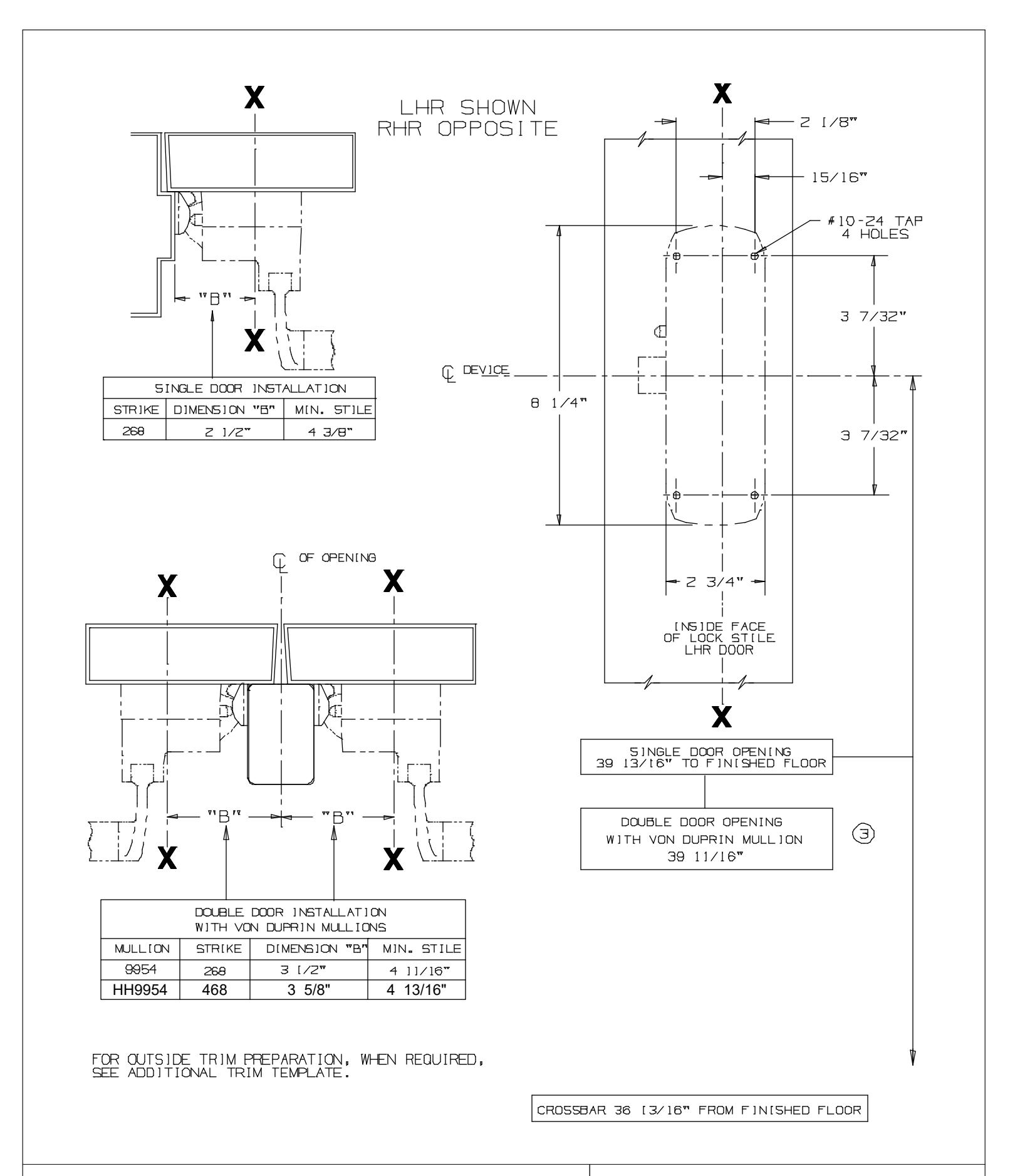 Von Duprin 88EO-F & 88DT-F Series Rim Devices For Metal Applications Template diagram on page 1