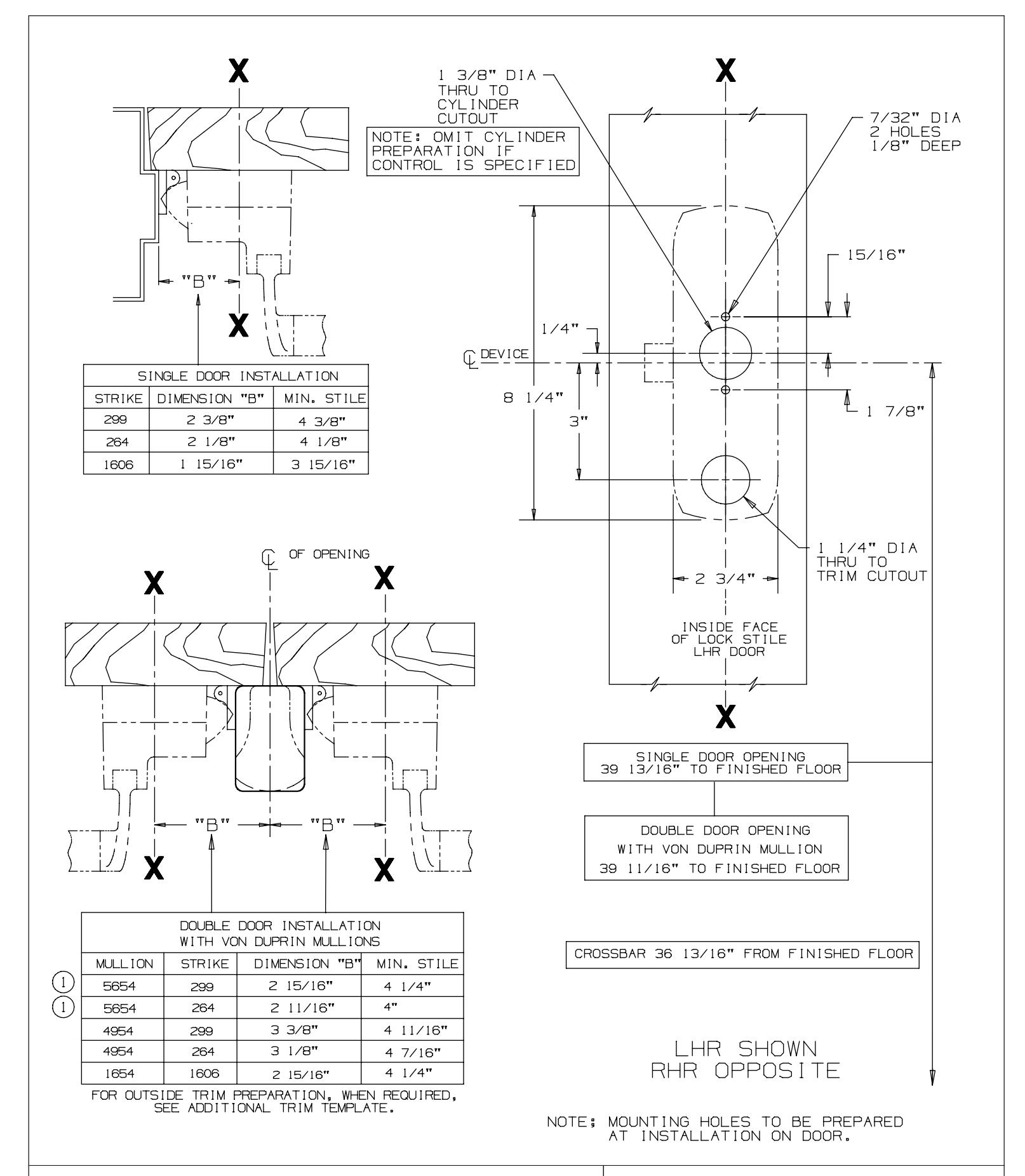 Von Duprin 88K Rim Exit Device For Wood Door Template diagram on page 1