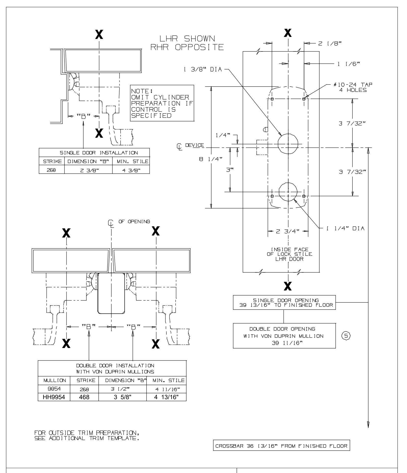 Von Duprin 88L-F Rim Device For Metal Applications Template diagram on page 1