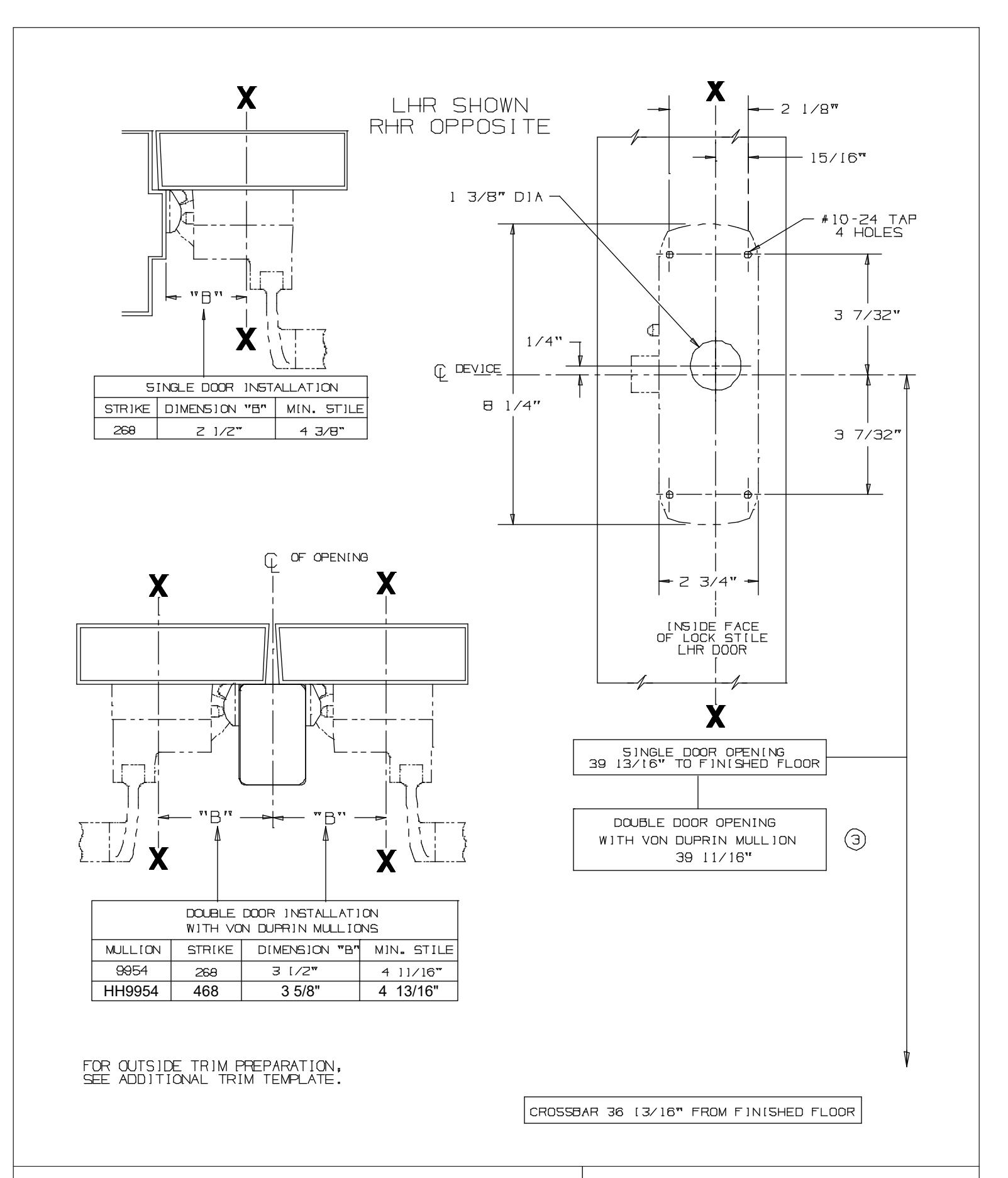 Von Duprin 88NL-F Rim Device For Metal Applications Template diagram on page 1
