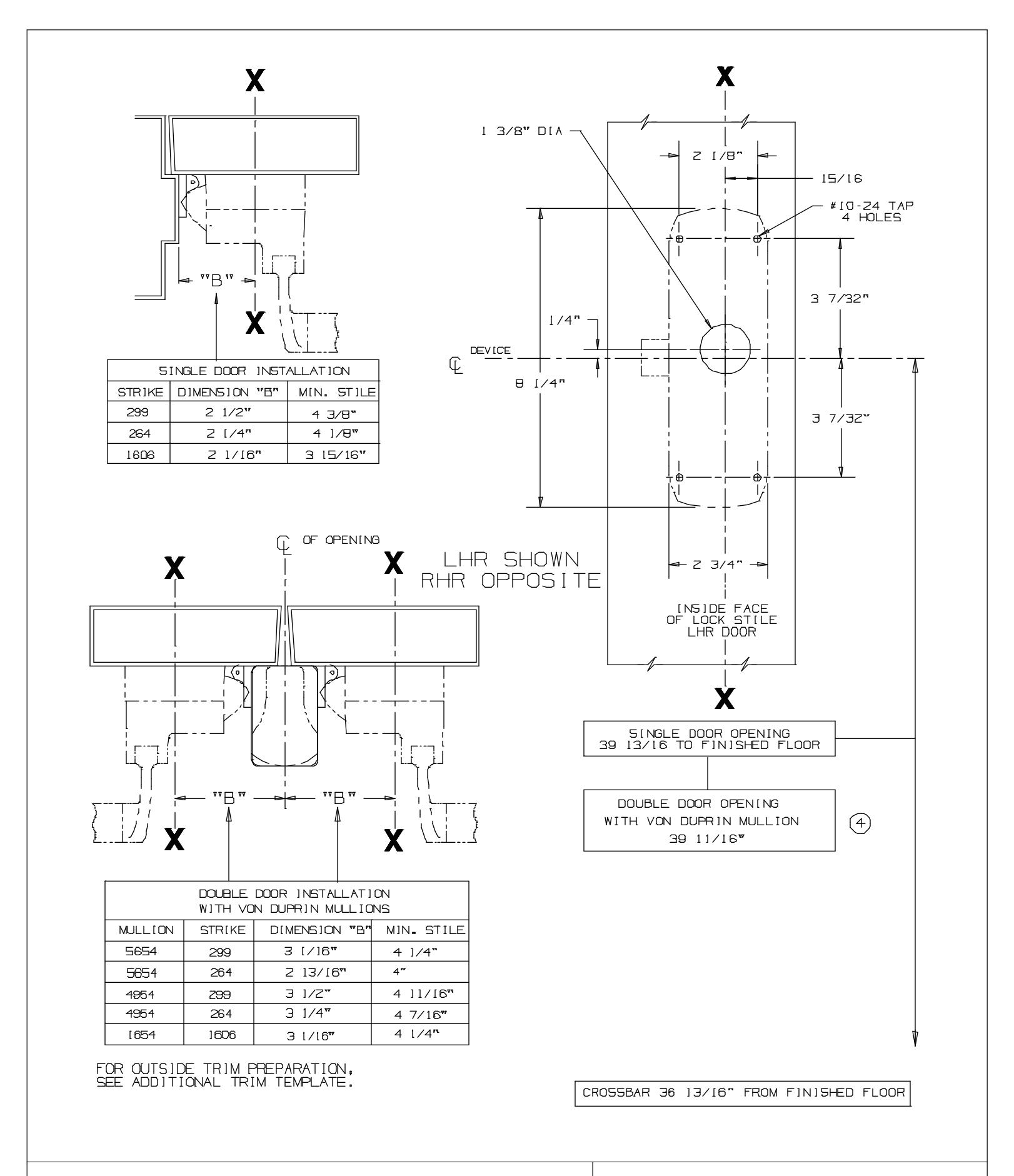 Von Duprin 88NL Rim Devices For Metal Applications Template diagram on page 1