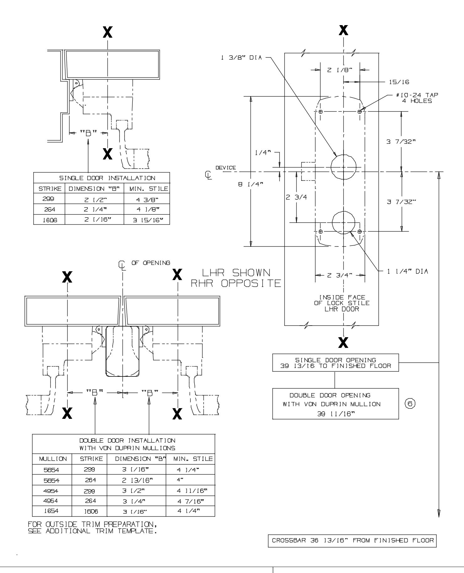 Von Duprin 88TP & 88TP-2 Series Rim Devices For Metal Applications Template diagram on page 1