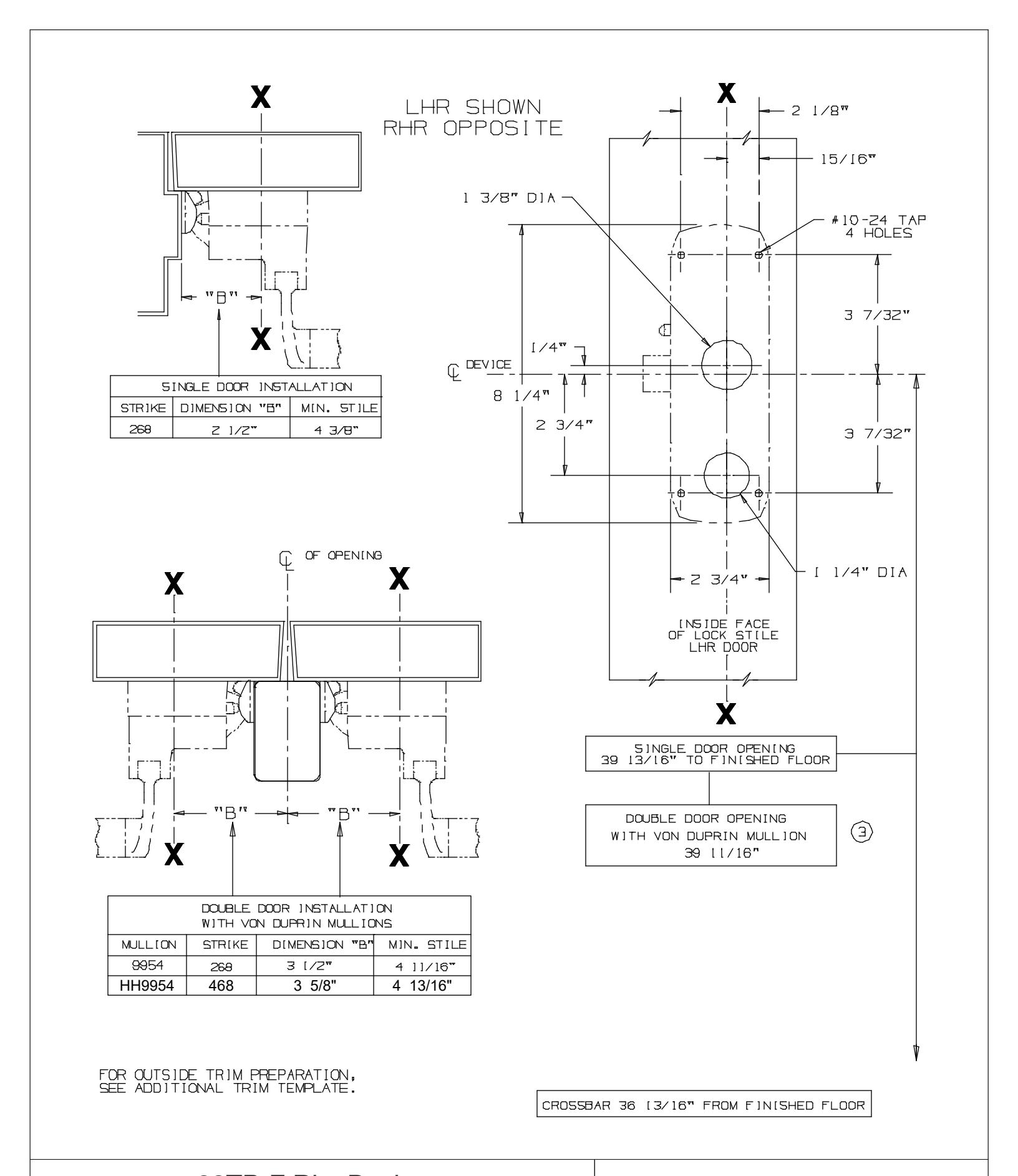 Von Duprin 88TP-F Rim Device For Metal Applications Template diagram on page 1