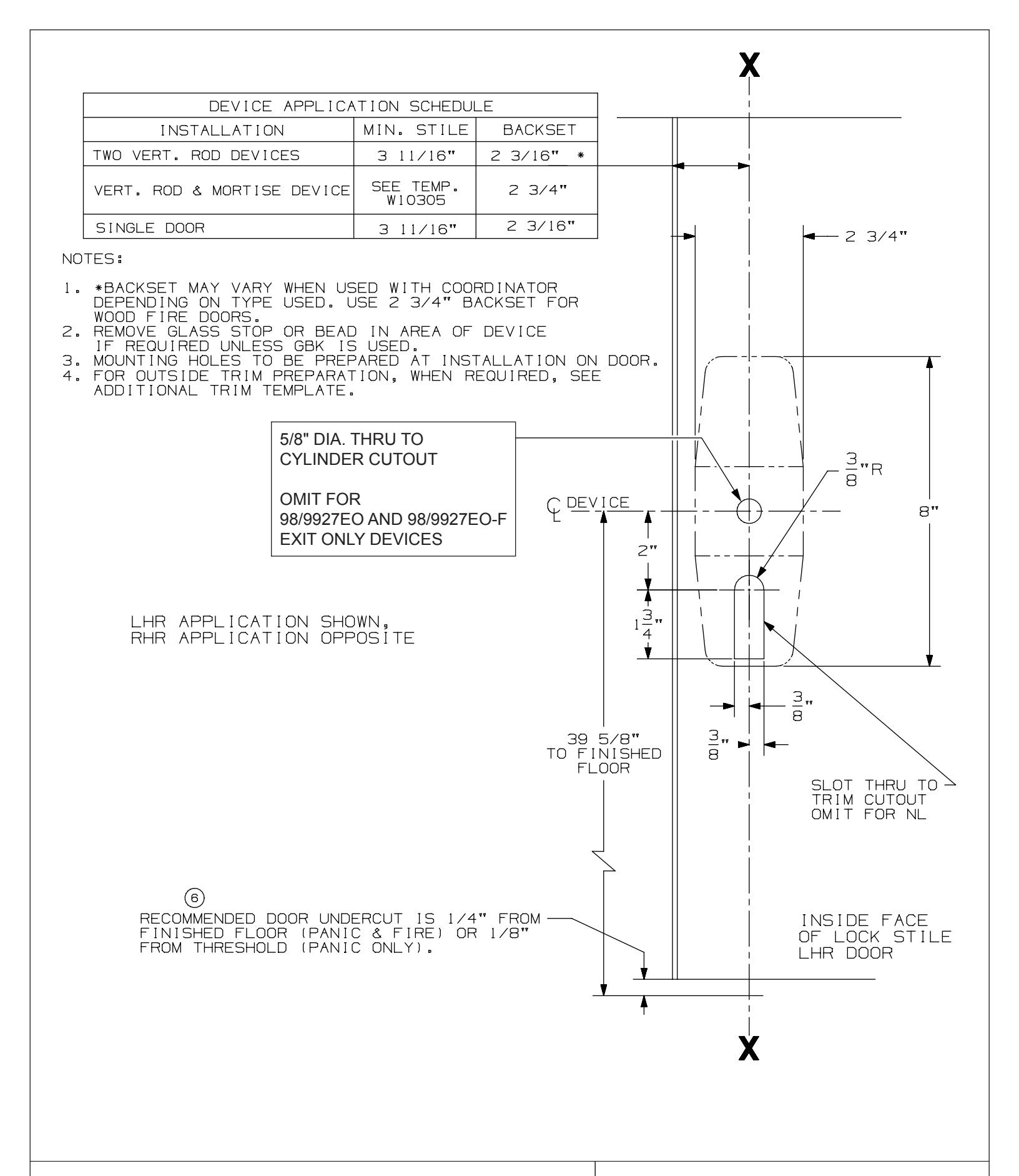 Von Duprin 9827, 9927, 9827-F, 9927-F Series Surface Vertical Rod Device NL, NL-OP, TP, K, L Functions For Wood Door Template
