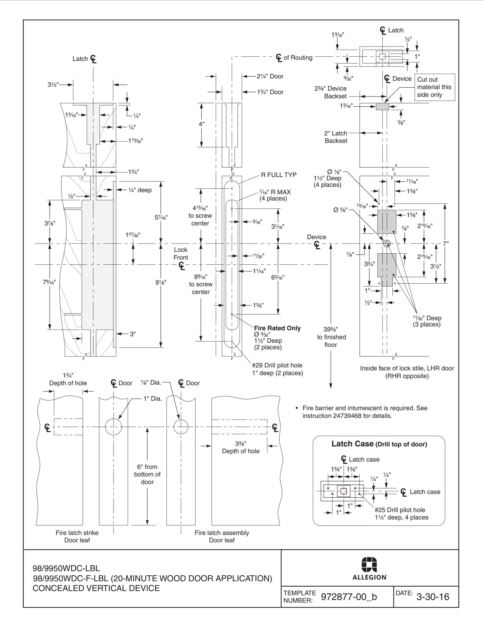 Von Duprin 9850WDC, 9950WDC, 9850WDC-F, 9950WDC-F Concealed Vertical Cable LBL Version For Wood Door Template diagram on page