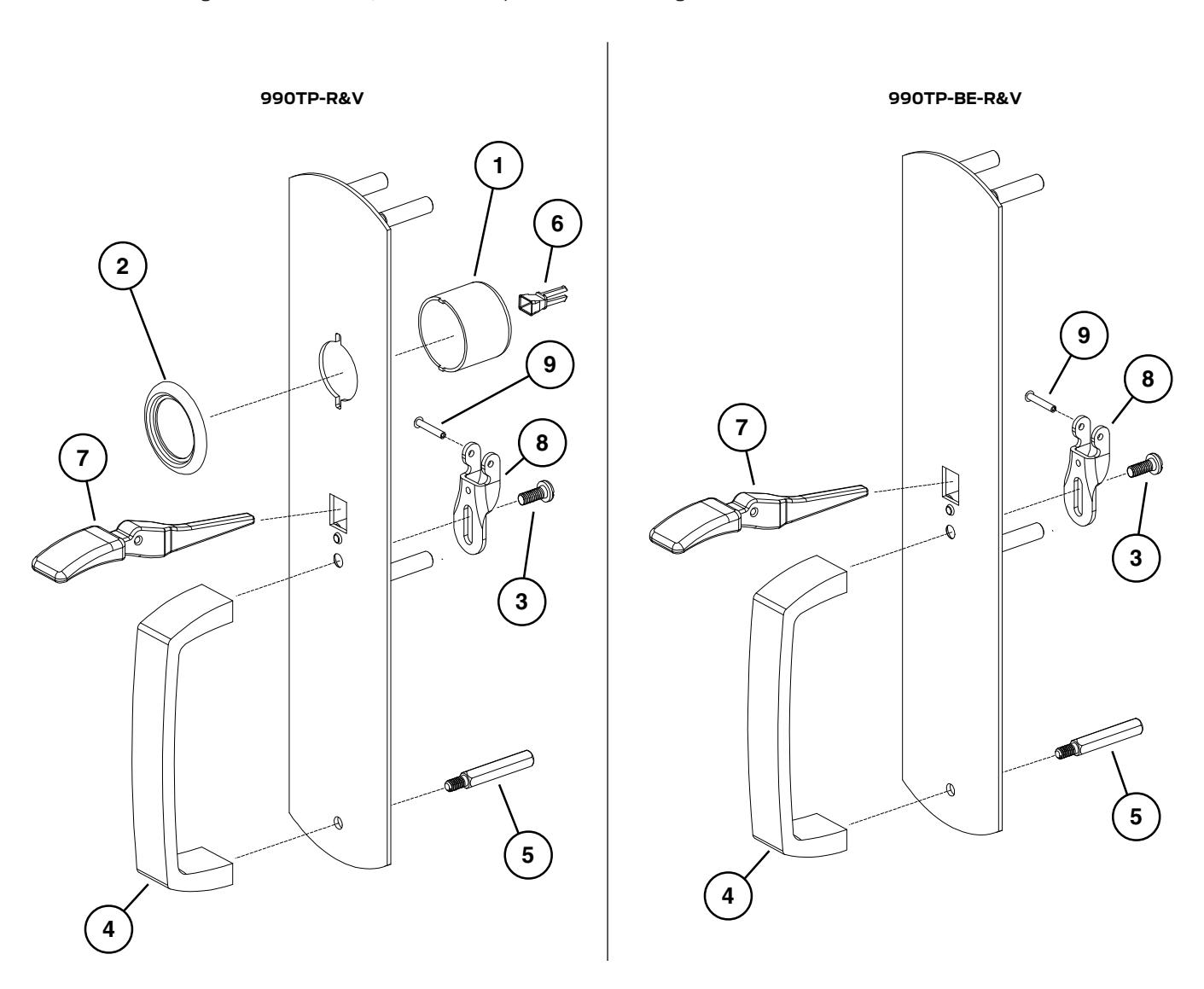 Von Duprin 990 Series Outside Trim Parts Manual 108725 image on page 8