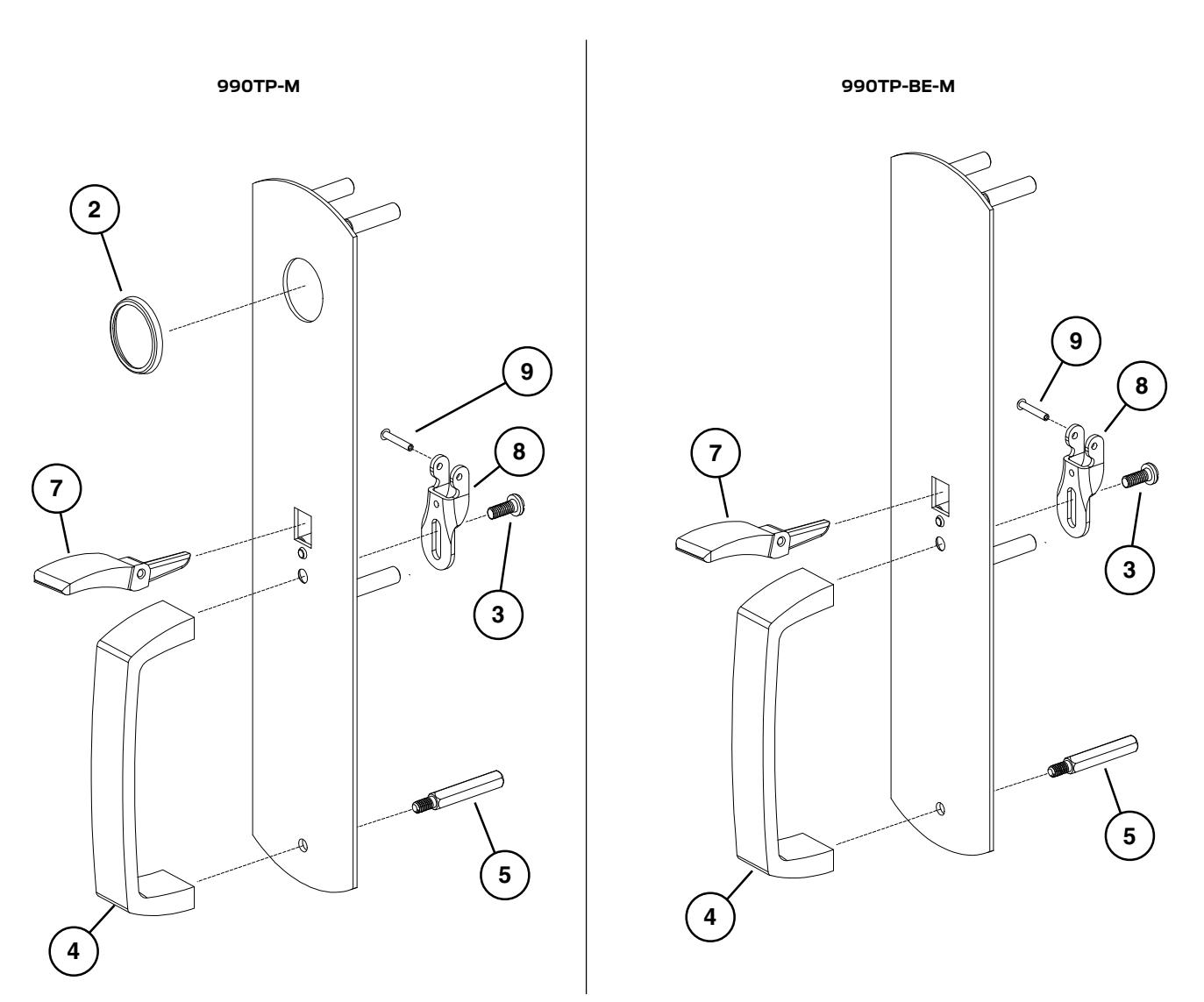 Von Duprin 990 Series Outside Trim Parts Manual 108725 image on page 9