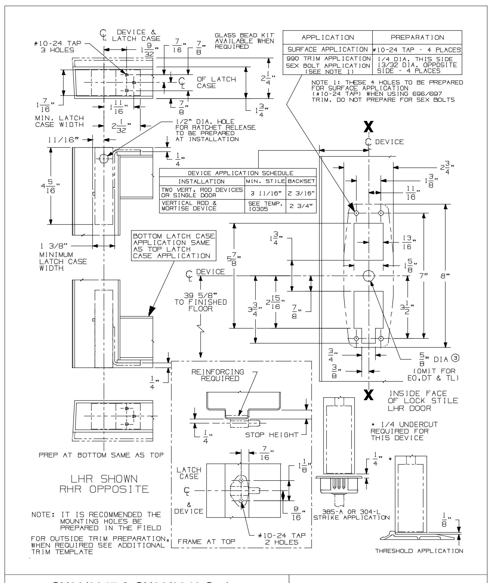 Von Duprin CX9847, CX9947 Concealed Vertical Rod Exit Device For Hollow Metal Applications Template diagram on page 1