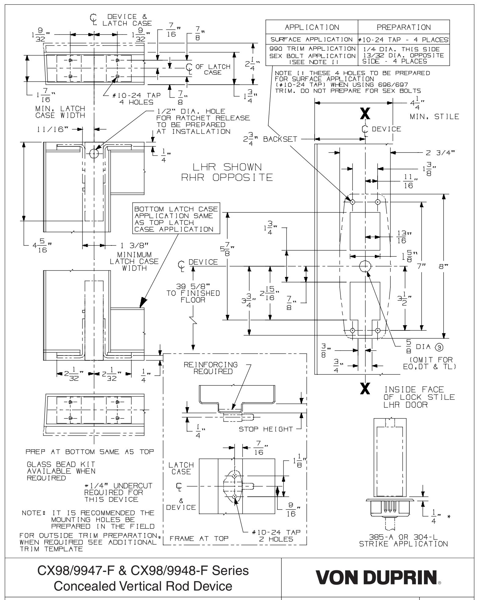 Von Duprin CX9847-F, CX9947-F, CX9848-F, CX9948-F Concealed Vertical Rod Exit Device For Hollow Metal Applications Template d