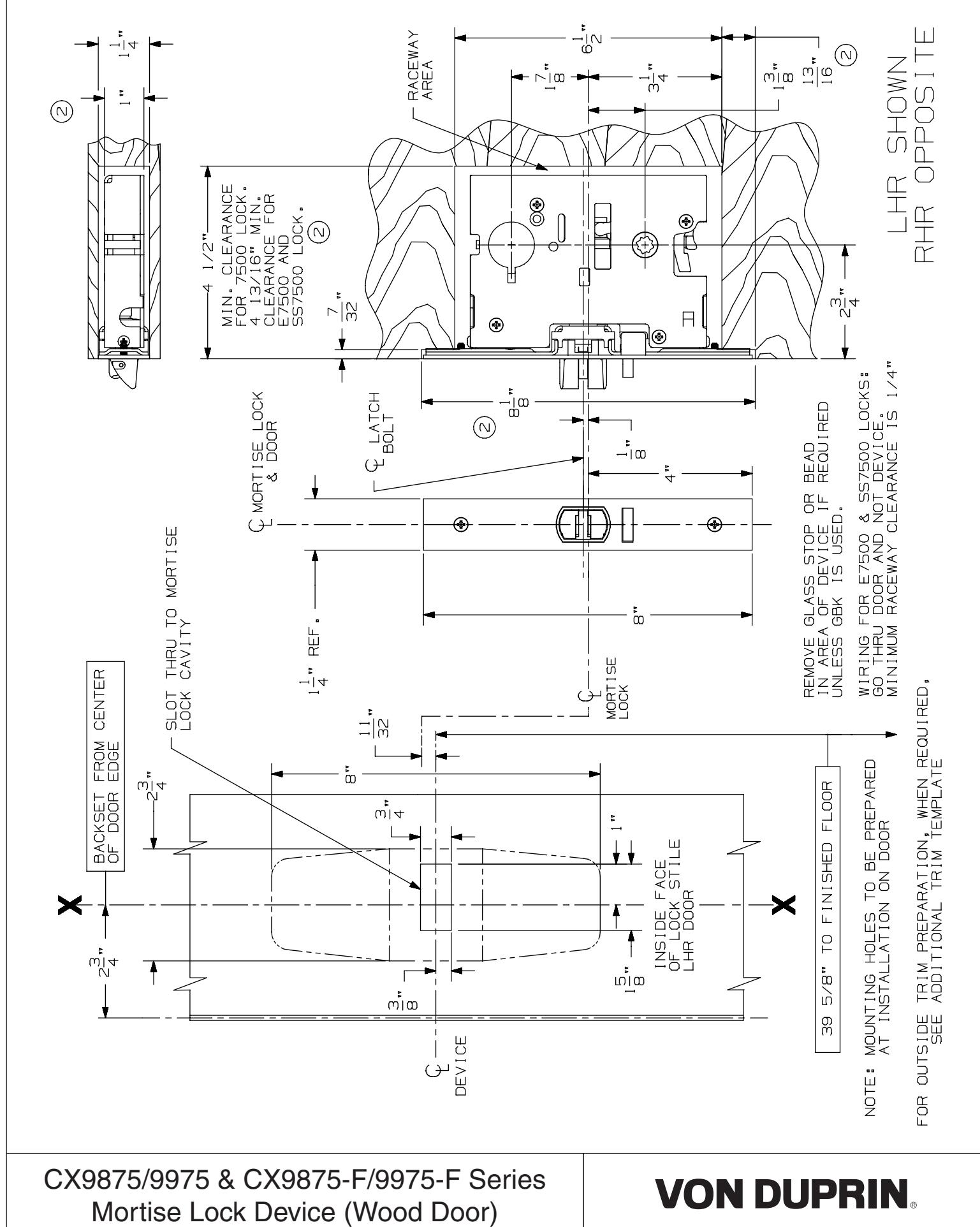 Von Duprin CX9875, CX9975, CX9875-F, CX9975-F Series Mortise Device For Wood Door Template diagram on page 1