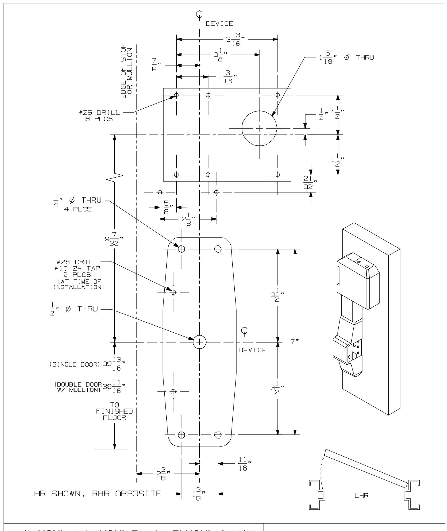 Von Duprin HS98, HS99 High security rim NL Function Rim Devices For Hollow Metal Applications Template diagram on page 1